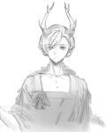  1girl antlers dragon_girl dragon_horns greyscale highres horns kicchou_yachie looking_at_viewer monochrome monster_girl scales short_hair simple_background solo square_neckline tail tougou_(goodbye_tender) touhou turtle_shell white_background 