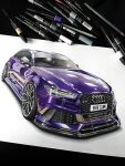  absurdres art_tools_in_frame audi audi_a6 audi_rs6 car colored_pencil_(medium) english_commentary highres license_plate marker_(medium) modifiedartworks motor_vehicle no_humans original photo_(medium) purple_car shadow traditional_media vehicle_focus white_background 