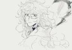  1boy closed_mouth fate/grand_order fate_(series) fuwafuwa_no_inu greyscale highres hood hood_down looking_at_viewer male_focus medium_hair merlin_(fate) monochrome portrait simple_background sketch solo wavy_hair 
