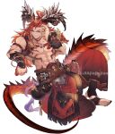  1boy black_nails body_markings dragon_tail gourd granblue_fantasy jiajiajiajiaa large_pectorals male_focus multicolored_hair muscular muscular_male pectorals red_eyes redhead smile tail wilnas_(granblue_fantasy) 