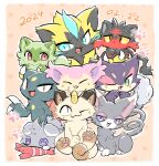  animal_focus blue_eyes cat claws closed_mouth colored_sclera commentary_request dated espurr fang glameow green_eyes highres litten meowth nekogusa no_humans open_mouth pawpads pink_eyes pokemon pokemon_(creature) purple_sclera purrloin red_eyes skitty smile sneasel sprigatito toy violet_eyes yellow_sclera zeraora 