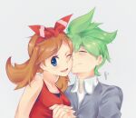 1boy 1girl blue_eyes brown_hair couple female green_hair haruka_(pokemon) male may_(pokemon) mitsuru_(pokemon) pokemon pokemon_oras wally_(pokemon)