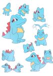  closed_mouth fang fang_out fangs fangs_out half-closed_eyes highres looking_back looking_down looking_up no_humans pokemon pokemon_(creature) red_eyes smile totodile valentine_(02140314c) water 