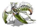  1other arthropod_limbs carapace closed_mouth commentary_request extra_eyes full_body green_hair looking_at_viewer metamon1996 original praying_mantis short_hair simple_background sketch solo standing stinger white_background 