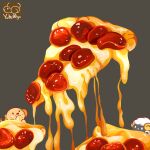  animal artist_logo artist_name cheese cheese_trail dog food food_focus grey_background no_humans original pepperoni pepperoni_pizza pizza sheep simple_background yuki00yo 