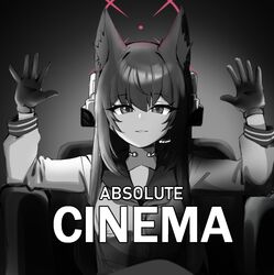  absolute_cinema_(meme) animal_ear_fluff animal_ears armchair black_hair blue_archive chair ear_protection earpiece english_text fox_ears gen_(unzzenasd) gloves halo hands_up highres image_macro_(meme) impact_(font) long_hair long_sleeves meme school_uniform serafuku sitting throat_microphone upper_body yukino_(blue_archive) 