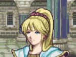  1girl bad_id bad_pixiv_id blonde_hair blue_eyes closed_mouth earrings fire_emblem fire_emblem_gaiden high_ponytail image_sample jewelry kazimo long_hair lowres mathilda_(fire_emblem) pixel_art pixiv_sample solo upper_body 