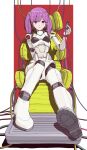  1girl android cable chair full_body grey_eyes highres joints long_hair looking_at_viewer mechanical_parts original purple_hair robot_joints science_fiction sitting solo sukabu twintails 