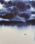  2others clouds cloudy_sky dark_clouds fog highres mouen_tw multiple_others original painting_(medium) sky snow storm thunder traditional_media watercolor_(medium) white_background 