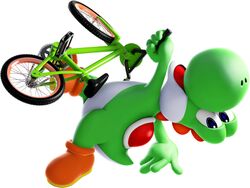  1boy 3d arms_up bicycle big_nose blue_eyes bmx colored_skin from_side full_body furry furry_male green_skin happy jumping lizard_tail looking_at_viewer male_focus mario_&amp;_sonic_(series) mario_&amp;_sonic_at_the_rio_2016_olympic_games multicolored_skin official_art open_mouth orange_footwear outstretched_arms reptile_boy riding riding_bicycle shell shoes simple_background smile solo super_mario_bros. tail third-party_source tongue two-tone_skin upside-down white_background white_skin yoshi 