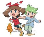 1boy 1girl blue_eyes brown_hair couple female green_hair haruka_(pokemon) male may_(pokemon) mitsuru_(pokemon) pokemon pokemon_oras wally_(pokemon)