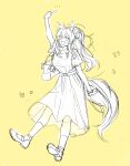  animal_ear_fluff animal_ears arknights bag blemishine_(arknights) breasts co_co_dayo dress extra_ears handbag highres horse_ears horse_girl horse_tail medium_breasts monochrome ponytail shoes short_sleeves sketch socks tail yellow_background 