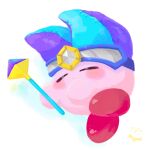  bekko_pupupu blue_background closed_eyes closed_mouth copy_ability highres holding holding_rod holding_weapon kirby kirby_(series) lying mirror_kirby on_side rod sleeping weapon white_background 