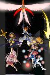  5girls absurdres amitie_florian bardiche_(nanoha) bardiche_(scythe_form)_(nanoha) black_background bygddd5 dual_wielding energy_ball energy_blade fate_testarossa fate_testarossa_(lightning_form)_(2nd) gun highres holding holding_gun holding_scythe holding_staff holding_sword holding_weapon kyrie_florian lyrical_nanoha mahou_shoujo_lyrical_nanoha mahou_shoujo_lyrical_nanoha_a&#039;s mahou_shoujo_lyrical_nanoha_a&#039;s_portable:_the_gears_of_destiny mahou_shoujo_lyrical_nanoha_the_movie_2nd_a&#039;s multiple_girls outside_border raising_heart raising_heart_(exelion_mode)_(2nd) schwertkreuz scythe serious staff sword takamachi_nanoha takamachi_nanoha_(exelion_mode) thigh-highs tome_of_the_night_sky twintails variant_zapper weapon wings yagami_hayate 