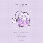  bone commentary english_commentary english_text food_focus grid_background instagram_username jeanette_zhu no_humans original purple_background purple_theme simple_background skull sparkle teabag 