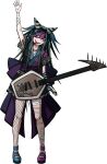  1girl alternate_costume alternate_hairstyle asymmetrical_legwear blue_footwear chomaeki collar danganronpa_(series) danganronpa_3_(anime) ear_piercing electric_guitar fishnet_thighhighs fishnets guitar hair_horns highres instrument lip_piercing mioda_ibuki mismatched_legwear mouth_piercing multicolored_clothes multicolored_footwear multicolored_hair official_alternate_costume official_alternate_hairstyle piercing purple_footwear shoes single_fishnet_legwear solo spiked_collar spikes thigh-highs torn_clothes torn_thighhighs 