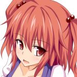  1girl collarbone commentary_request gin&#039;you_haru hair_bobbles hair_ornament looking_at_viewer onozuka_komachi open_mouth portrait profile_picture redhead short_sleeves simple_background solo touhou two_side_up upper_body white_background 