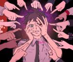  6+boys 6+girls absurdres ahoge brown_eyes collared_shirt danganronpa_(series) danganronpa_2:_goodbye_despair everyone green_necktie grey_shirt hanamura_teruteru hands_on_own_face hands_up heterochromia highres hinata_hajime jewelry kado_51 koizumi_mahiru komaeda_nagito kuzuryu_fuyuhiko long_sleeves mioda_ibuki multicolored_background multiple_boys multiple_girls nail_polish nanami_chiaki necktie nidai_nekomaru owari_akane pekoyama_peko pointing pointing_at_another portrait red_eyes ring saionji_hiyoko scrunchie shirt short_hair short_sleeves soda_kazuichi solo_focus sonia_nevermind sweat tanaka_gundham togami_byakuya_(danganronpa_2) tsumiki_mikan wide_sleeves wrist_scrunchie 