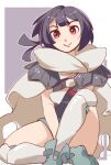  1girl black_hair cloak closed_mouth highres looking_at_viewer pokemon pokemon_oras red_eyes short_hair short_ponytail short_shorts shorts smile solo zinnia_(pokemon) 