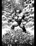  1boy bodysuit bone claw_(weapon) claws coccolo_martin comic_cover commentary cover english_commentary greyscale highres looking_at_viewer male_focus marvel monochrome muscular official_art outdoors solo textless_version weapon wolverine_(x-men) x-men 