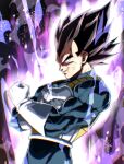  armor aura black_hair blood blood_from_mouth blue_bodysuit bodysuit check_commentary commentary_request cowboy_shot dragon_ball dragon_ball_super gloves highres medium_hair muscular muscular_male saiyan_armor spiked tkht_9315 transformation ultra_ego_(dragon_ball) vegeta violet_eyes white_armor white_gloves 