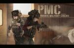  artist_name assault_rifle girls_frontline m4a1_(girls_frontline) multiple_girls pistol ro635_(girls_frontline) shooting submachine_gun 