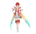  1girl absurdres alternate_costume blush boots choker clenched_hand closed_mouth collarbone commentary_request dress fake_wings fire_emblem fire_emblem_fates fire_emblem_heroes flat_chest full_body garter_straps gloves gradient_clothes hand_on_own_hip highres hinoka_(fire_emblem) looking_at_viewer official_alternate_costume official_art red_eyes redhead short_dress short_hair simple_background sleeveless smile solo standing thigh_boots white_background wings yuko_(uc_yuk) zettai_ryouiki 