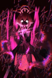  1girl blue_archive dark_persona halo highres hollow_eyes hoshino_(blue_archive) hoshino_terror_(blue_archive) official_alternate_costume pink_hair short_hair tears 