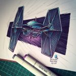  art_tools_in_frame artist_name dated flying from_behind marker marker_(medium) motion_lines nitrouzzz no_humans photo_(medium) redesign science_fiction spacecraft star_wars tie_fighter traditional_media vehicle_focus 