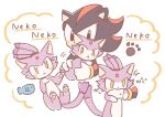  1boy 1girl animal animalization black_eyes black_fur blaze_the_cat buke-baisen fish forehead_jewel furry furry_female furry_male gloves holding holding_animal paw_print ponytail shadow_the_hedgehog sonic_(series) white_gloves yellow_eyes 