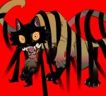  animal_ear_fluff animal_focus claws colored_sclera commentary constricted_pupils dream_tiger_(govy9807) english_commentary fangs full_body happyseal262570 looking_at_viewer monster no_humans open_mouth original pawpads red_background simple_background solo tiger tusks yellow_eyes yellow_sclera 