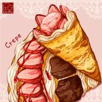  artist_logo chocolate cream crepe food food_focus fruit highres no_humans original strawberry strawberry_syrup yuki00yo 