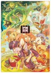 alternate_costume animal animal_focus apple applejack blonde_hair blue_eyes bonbon_(my_little_pony) book celestia_(my_little_pony) chrysalis_(my_little_pony) clothed_animal commentary_request everyone feathered_wings fluttershy food fruit green_eyes hair_ornament holding holding_food horns long_hair luna_(my_little_pony) lyra_heartstrings multicolored_hair my_little_pony my_little_pony:_friendship_is_magic necktie no_humans pegasus pink_hair pinkie_pie pony_(animal) purple_hair rabbit_hair_ornament rainbow_dash rainbow_hair rarity red_eyes rikose school_uniform serafuku single_horn skirt tail trixie_lulamoon twilight_sparkle unicorn violet_eyes winged_unicorn wings