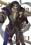  1boy bad_id bad_lofter_id black_hair black_shirt blue_eyes blue_jacket boots brown_footwear brown_gloves character_name clenched_hand cowboy_shot duel_disk duel_monster facial_mark facial_tattoo fudo_yusei gloves grey_pants hand_up high_collar highres jacket junk_warrior knee_boots knee_pads leather_belt looking_at_viewer male_focus multicolored_hair naoki_(2rzmcaizerails6) open_clothes open_jacket pants red_eyes robot scarf serious shirt short_hair shoulder_pads spiky_hair streaked_hair tattoo upper_body white_background white_scarf yu-gi-oh! yu-gi-oh!_5d&#039;s 