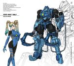  1girl 2022 absurdres apoloniodraws artist_name assault_visor bionicle black_bodysuit blonde_hair blue_bodysuit blue_gloves blue_ribbon bodysuit breasts chain character_name commission dual_wielding gali_(bionicle) gloves glowing glowing_eye gradient_hair green_eyes hair_behind_ear hair_ribbon hand_on_own_shoulder head_tilt highres holding holding_weapon long_hair looking_at_viewer mecha mechanization medium_breasts multicolored_bodysuit multicolored_clothes multicolored_hair open_hand original pilot_suit ribbon robot smile the_lego_group twintails walking weapon yellow_eyes 