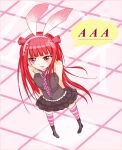 1girl beatmania floor red_eyes red_floor red_hair red_hair red_necktie umegiri_ameto