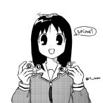  azumanga_daioh black_eyes black_hair grey_shirt kasuga_ayumu li_shay open_mouth school_uniform shirt speech_bubble spinner watermark white_background 