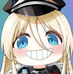  1girl azur_lane bismarck_(azur_lane) blonde_hair grin long_hair quancy 