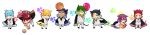  2000s_(style) 6+boys animal_ears animal_hands ball balloon basketball_(object) bell black_bow black_bowtie black_coat black_footwear black_hair blonde_hair blue_bow blue_bowtie blue_hair bow bowtie burger cat_ears cat_tail chibi chibi_only coat cup disposable_cup food fur-trimmed_coat fur_trim glasses green_eyes green_hair highres holding holding_balloon holding_burger holding_food itonoko jingle_bell kuroko_no_basuke male_focus multiple_boys neck_bell one_eye_closed orange_bow orange_bowtie pants paw_print paw_print_background pocky purple_hair red_bow red_bowtie redhead smile tail v white_background white_coat white_pants wide_image 