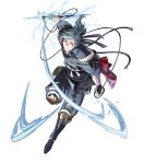  1boy attack bandaged_arm bandages breasts fire_emblem fire_emblem_fates fire_emblem_heroes glasses grey_eyes grey_hair highres japanese_clothes kunai lightning medium_breasts non-web_source official_art round_eyewear solo v-shaped_eyebrows weapon yukimura_(fire_emblem) 