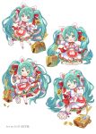  1girl animal_ears apron arm_up bell blue_eyes blue_hair bow bowtie cat cat_ears cat_tail coin crypton_future_media ema gold hair_bow hatsune_miku heterochromia highres japanese_clothes jingle_bell kimono koban_(gold) long_hair long_sleeves maneki-neko maneki_miku multiple_views neck_bell official_art open_mouth paw_pose paw_print rassie_s red_apron red_bow red_bowtie sandals simple_background smile socks spring_onion suitcase tabi tail twintails very_long_hair vocaloid white_background white_kimono white_socks wide_sleeves 