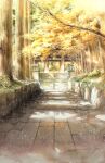  branch building dappled_sunlight day forest highres nature no_humans original painting_(medium) path scenery shadow shimizu_megumi_(m_acquerello) sunlight temple tile_floor tiles traditional_media tree tree_shade watercolor_(medium) 