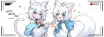  animal_ears blue_eyes finger_heart highres jacket looking_at_viewer medium_hair multiple_hairpins original tail wang0424 white_hair white_jacket 