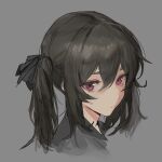  1girl black_hair commentary cool4noodle english_commentary grey_background hair_between_eyes highres looking_at_viewer original simple_background sketch solo twintails violet_eyes 