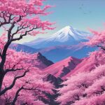  cherry_blossoms highres mountain mountainous_horizon nature non-web_source scenery sky tree 