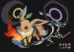  :d black_background commentary_request crescent eevee electricity fire happy highres leaf no_humans open_mouth pokemon pokemon_(creature) smile solo sora_(sorakuuhaku) water watermark 