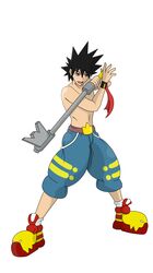  black_hair jhonnyboyarts keyblade kingdom_hearts no_shirt original_character shorts violet_eyes 