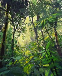  anthony_brault bush fern highres jungle nature no_humans original painting_(medium) plant rainforest shadow traditional_media tree tree_shade vines 