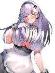  aa44 anchor_choker anchor_necklace apron azur_lane black_hairband breasts center_frills choker clothing_cutout dido_(azur_lane) dress_straps frilled_choker frills hairband hand_on_own_chest highres jewelry lace-trimmed_hairband lace_trim light_blush looking_at_viewer maid necklace red_eyes under_boob underboob_cutout waist_apron white_apron white_background white_hair 