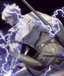  1boy electricity hair_between_eyes highres solo tian_lang_(tower_of_fantasy) tower_of_fantasy white_hair 